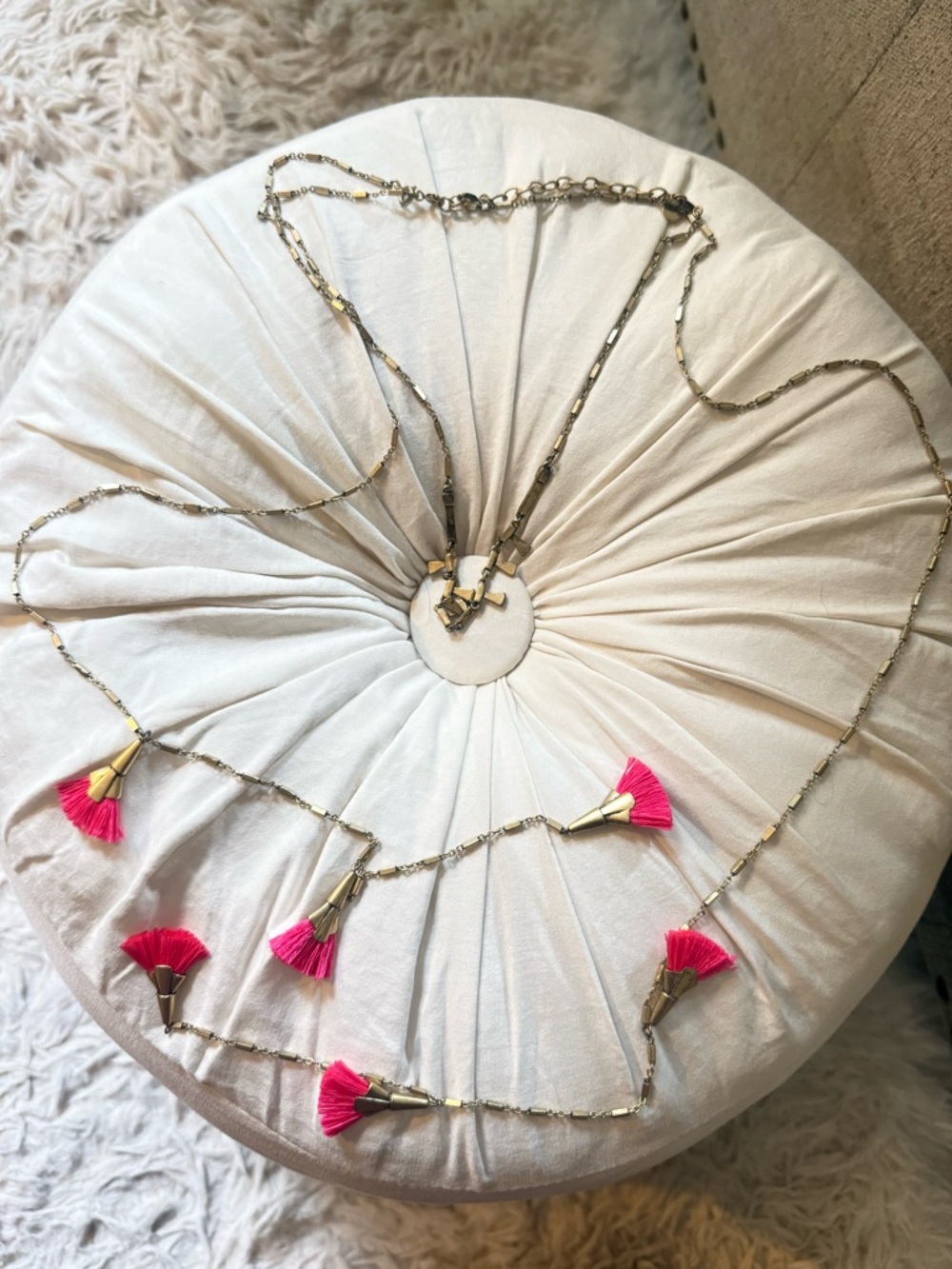 Gold Chain Necklace with Pink Tassels - Women Jewelry